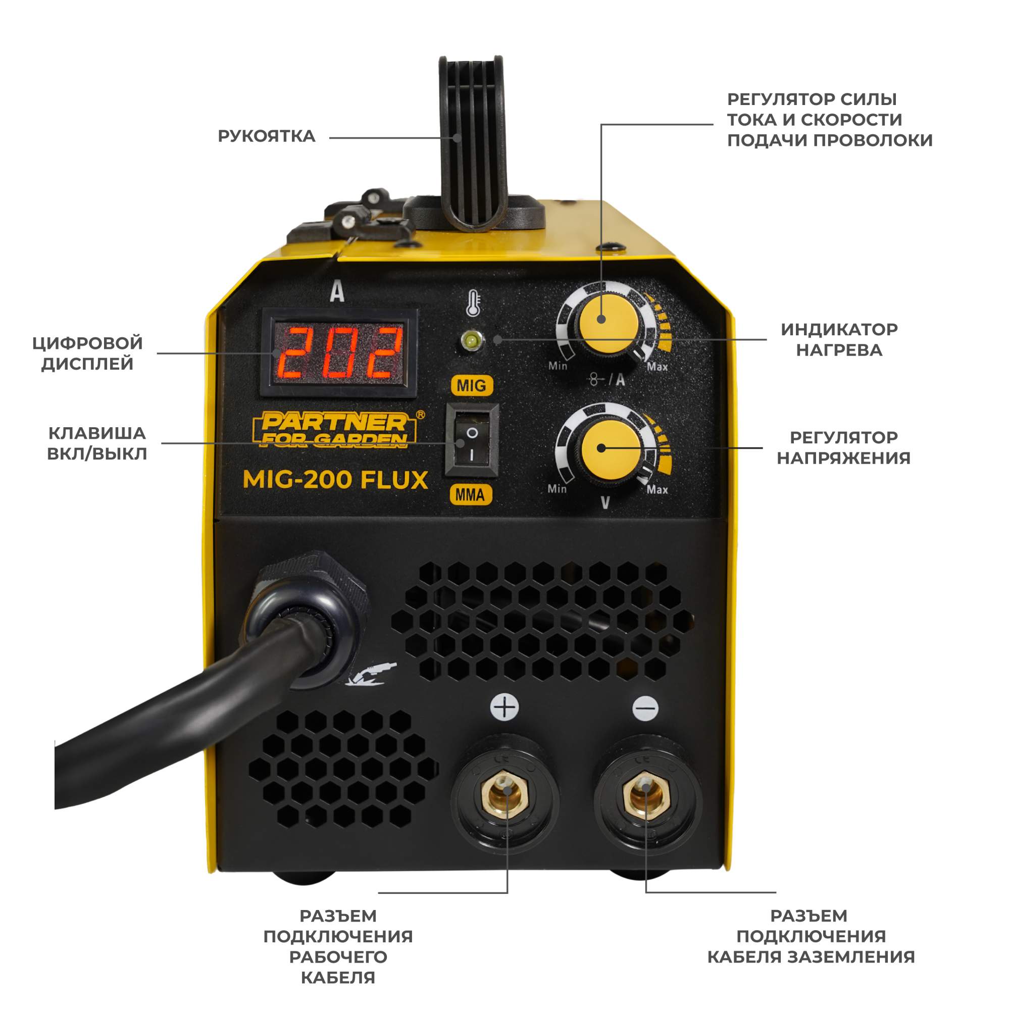 Сварочный полуавтомат инвертор Partner for Garden MIG-200 Flux 200А, FLUX  0,8-1, NO GAS - отзывы покупателей на Мегамаркет