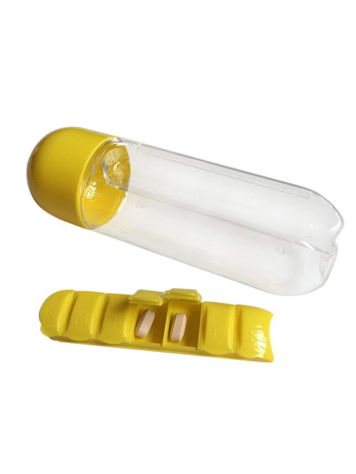 Бутылка с органайзером для таблеток Pill & Vitamin Organizer (Цвет: Жёлтый  )