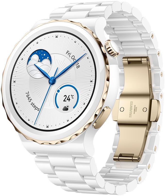Смарт-часы Huawei Watch GT 3 Pro White Ceramic Strap, FRG-B19 белый/золотой, купить в Москве, цены в интернет-магазинах на Мегамаркет