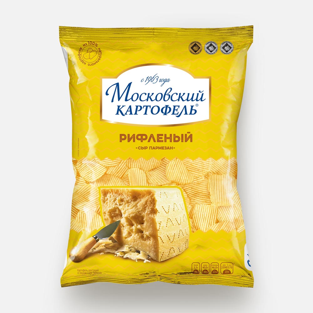 Купить чипсы Московский картофель рифленые, со вкусом сыра пармезан, 120 г, цены на Мегамаркет | Артикул: 100067236870