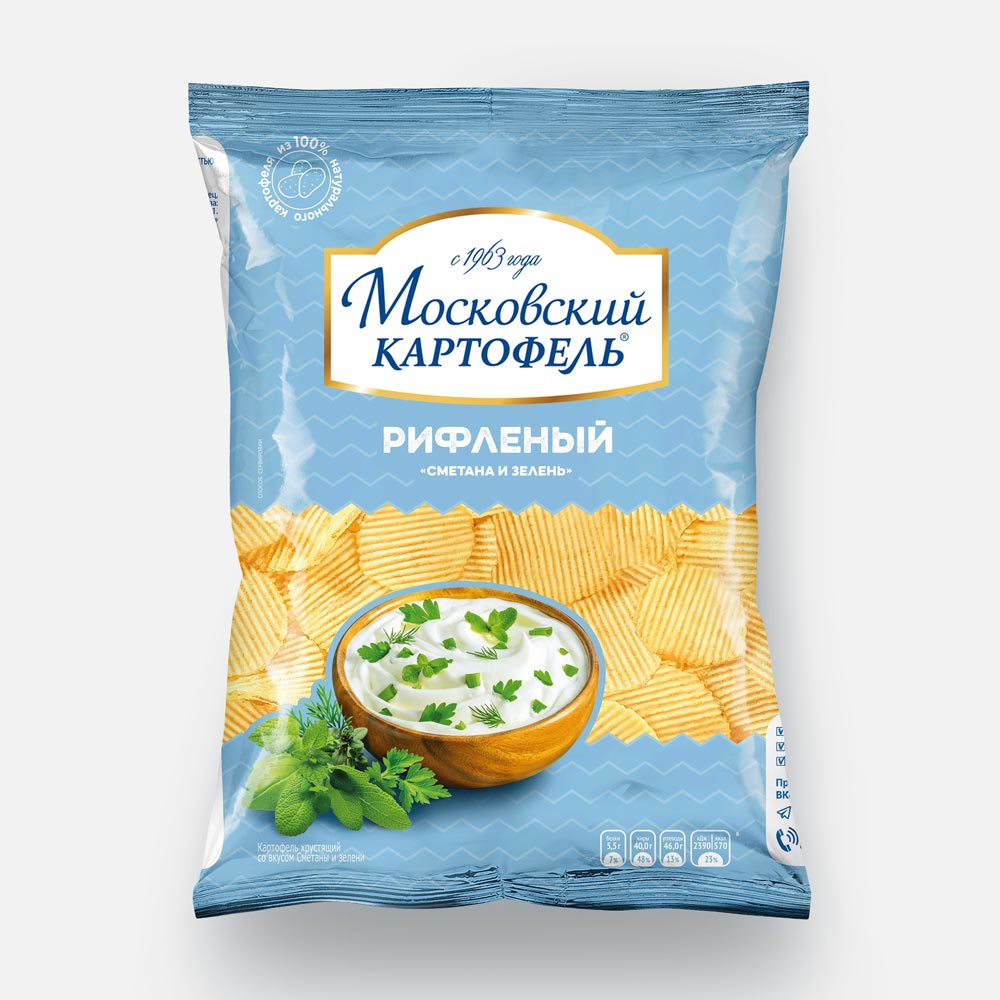 Чипсы Московский картофель рифлёные, со вкусом сметаны и зелени, 60 г - купить в Мегамаркет Москва Пушкино, цена на Мегамаркет