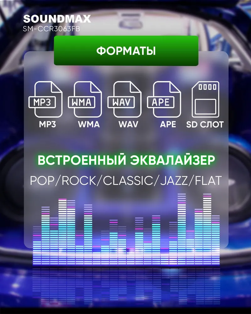 Купить автомагнитола SoundMAX SM-CCR3063FB, цены на Мегамаркет | Артикул:  100024847494