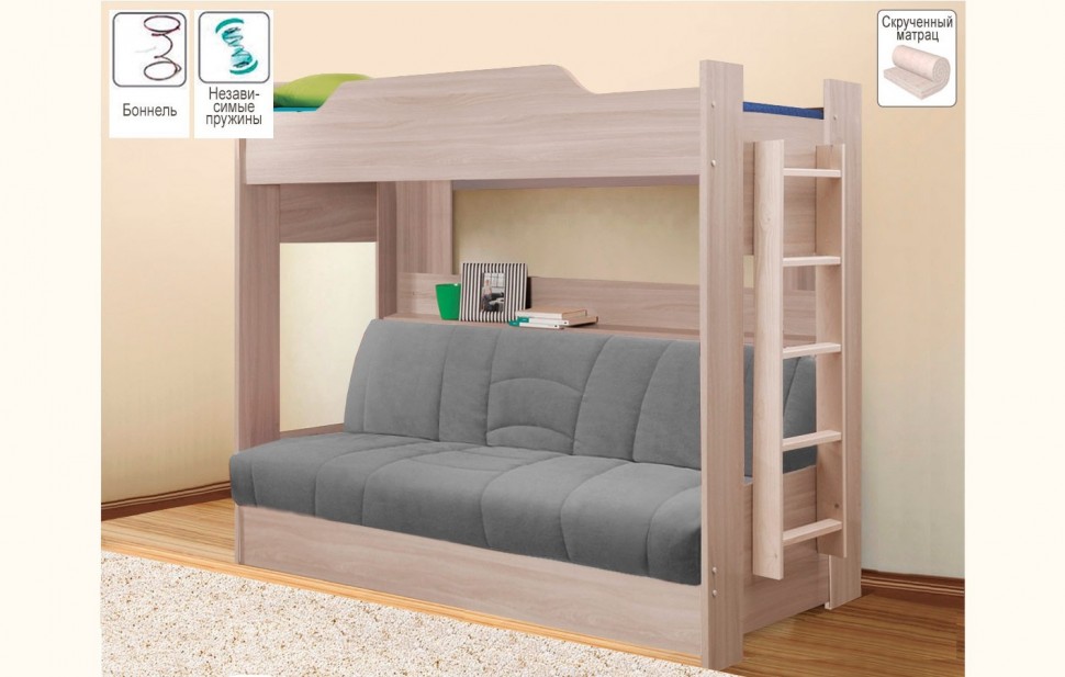 Боровичи-мебель Детская двухъярусная кровать с диваном Боровичи (90 и 120)