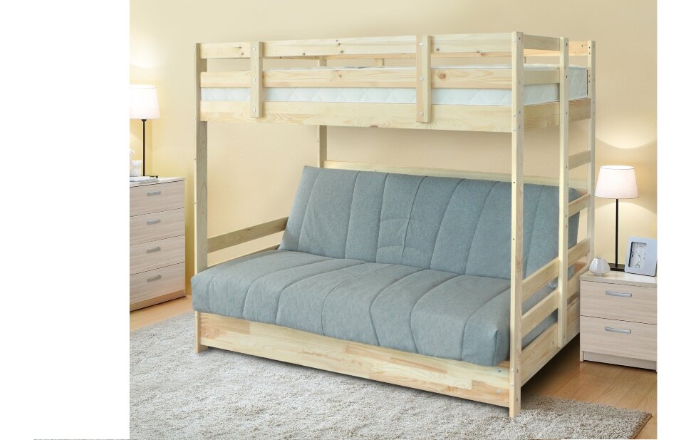 Боровичи-мебель Детская двухъярусная кровать с диваном Боровичи массив (90 и 120)
