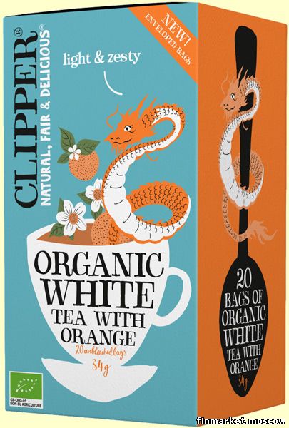 Чай CLIPPER белый органический с апельсином 34г 20пак упак 4шт