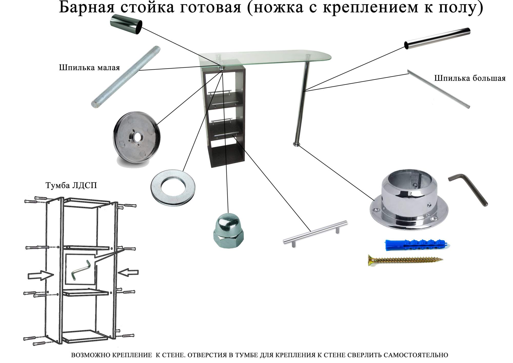 Как крепить барную стойку к стене