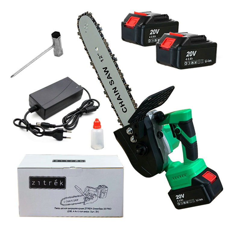 Пила цепная аккумуляторная ZITREK 082-1852 GreenSaw 20 PRO (20В, 4 Ач Li-ion аккум. 2шт) - купить в Москве, цены на Мегамаркет | 600012829895