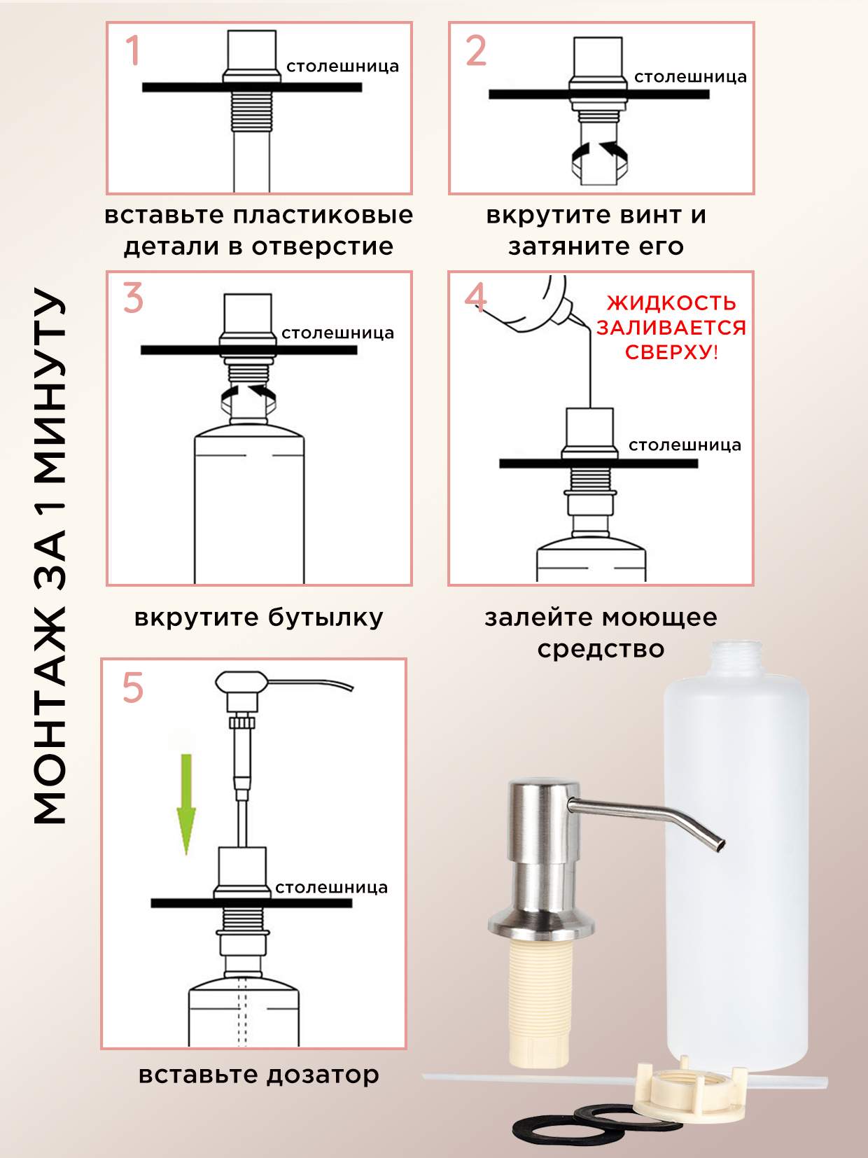 Дозатор моющего средства встраиваемый в столешницу