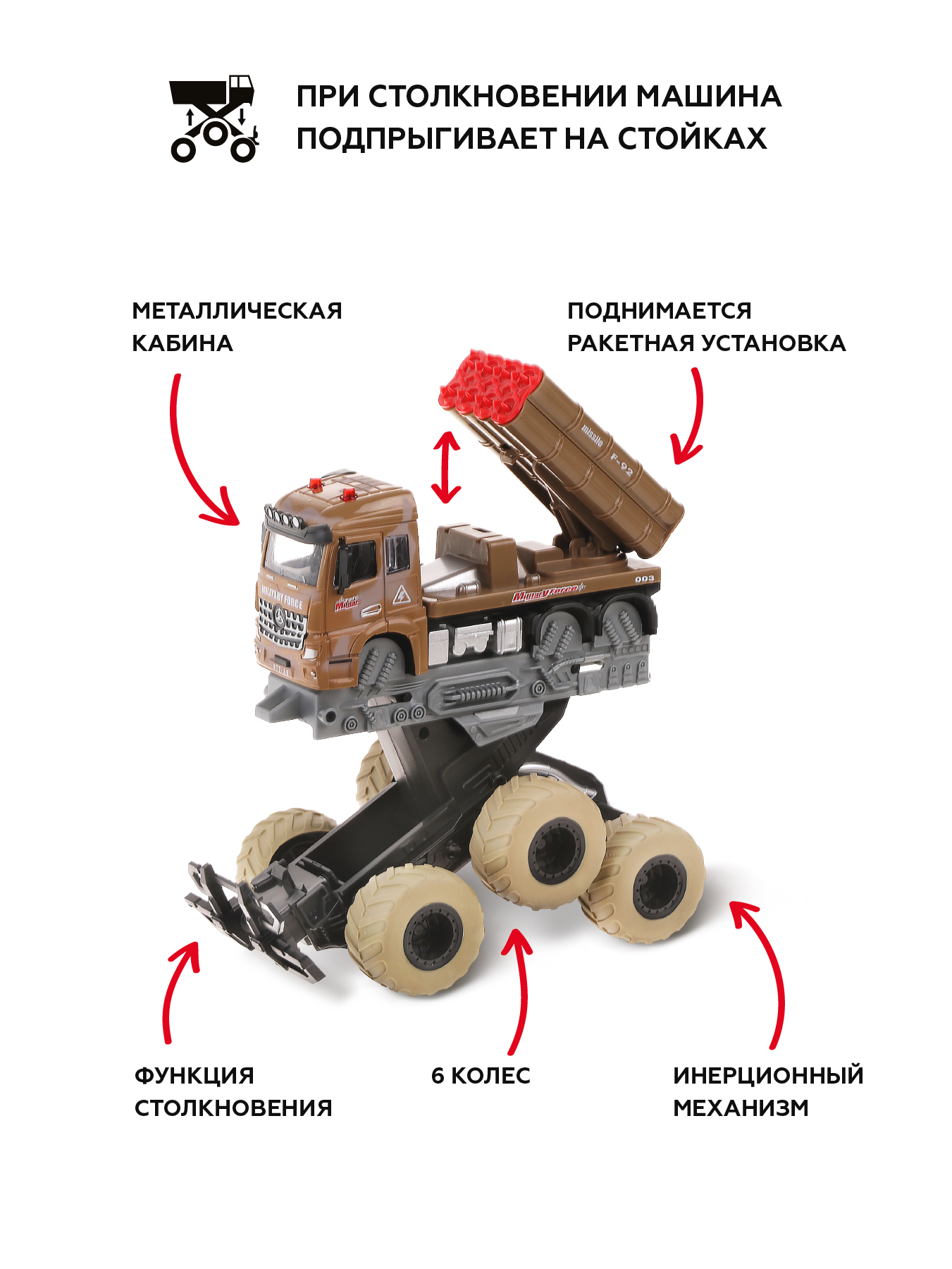 Купить монстр трак Пламенный мотор Вооруженные силы, инерционный механизм,  коричневый, 870827, цены на Мегамаркет