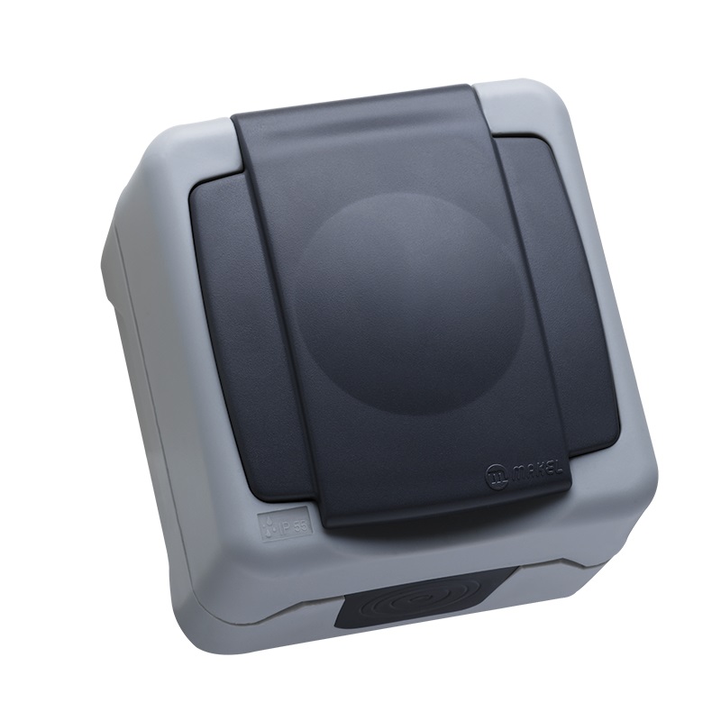 Розетка Makel Nemliyer 36064029 ОУ, 1-местная, полугерметичная, крышка, IP55, серый №1