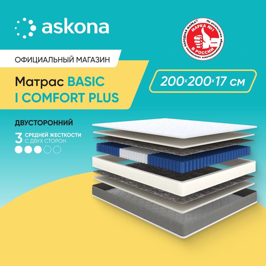 Матрас анатомический Аскона Basic iComfort Plus 200x200 - купить в Москве, цены на Мегамаркет | 600006699671