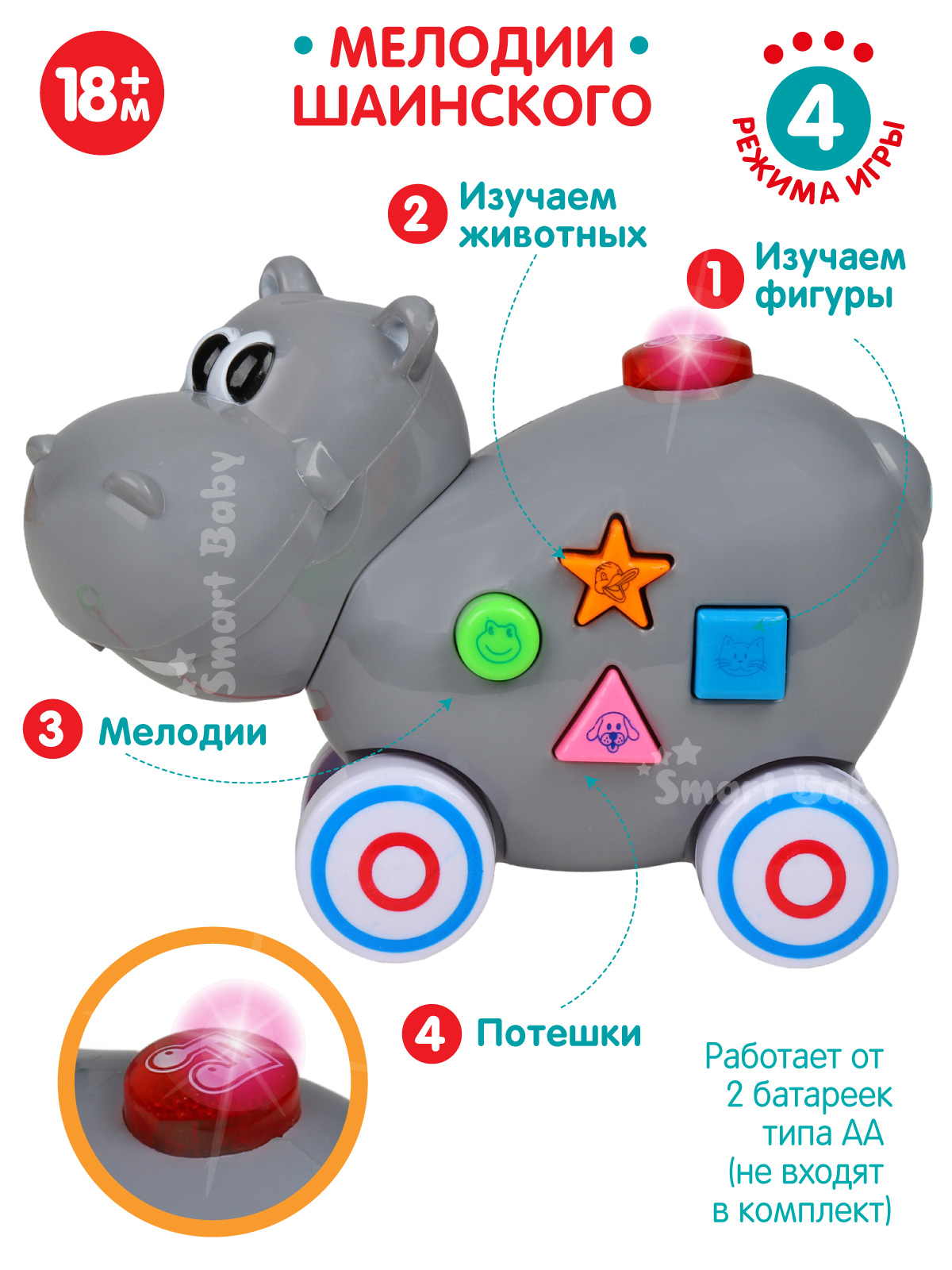 Игрушка каталка Smart Baby Бегемот JB0333543 – купить в Москве, цены в  интернет-магазинах на Мегамаркет