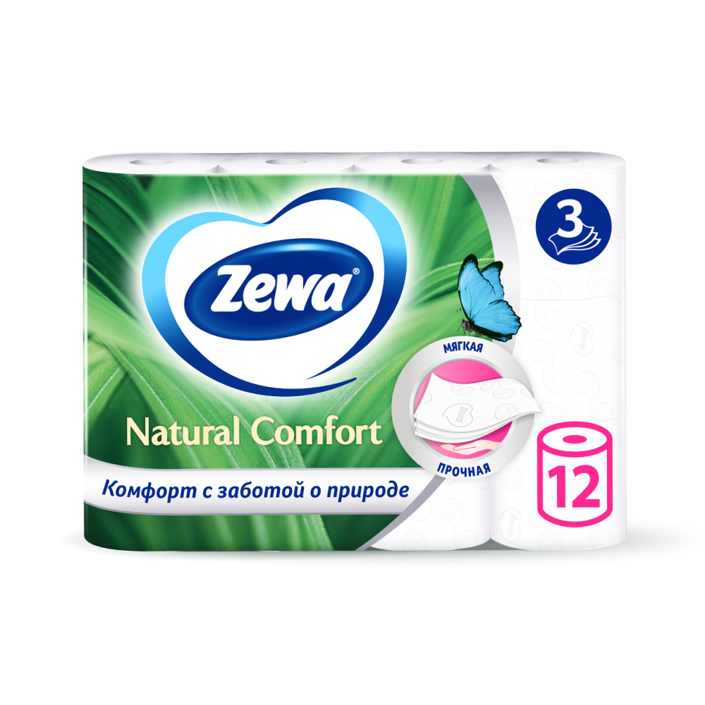 Туалетная бумага Zewa Natural comfort Без аромата, 3 слоя, 12 рулонов - купить в Мегамаркет Омск, цена на Мегамаркет