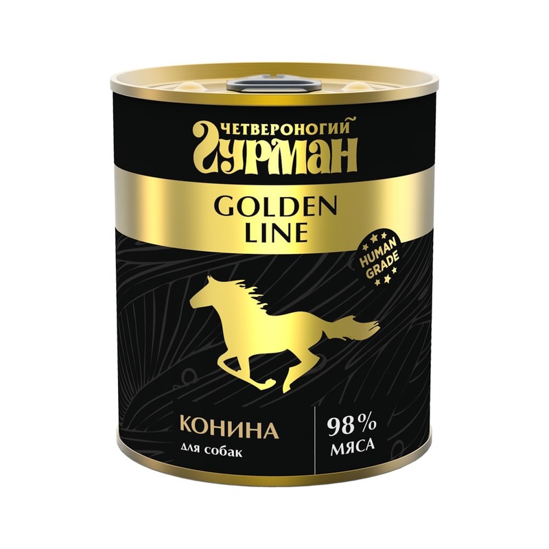 Консервы для собак Четвероногий Гурман Golden line конина натуральная в желе  340 г, 12 шт