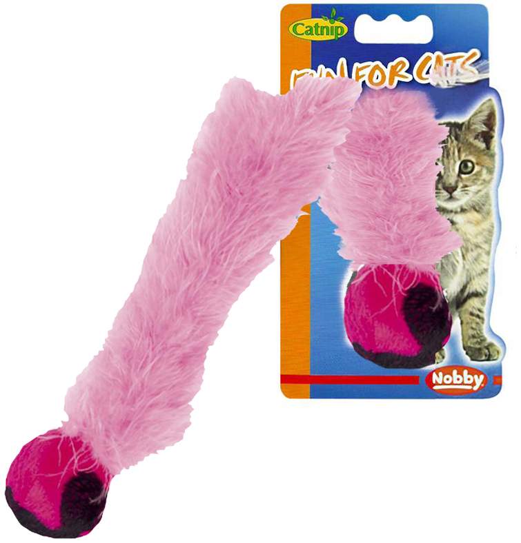 Мяч для кошек Nobby с хвостом искусственный мех, плюш, в ассортименте, 24 см
