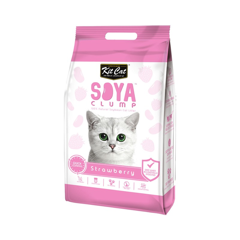 Комкующийся наполнитель для кошек Kit Cat SoyaClump Soybean Litter соевый, клубника, 14 л
