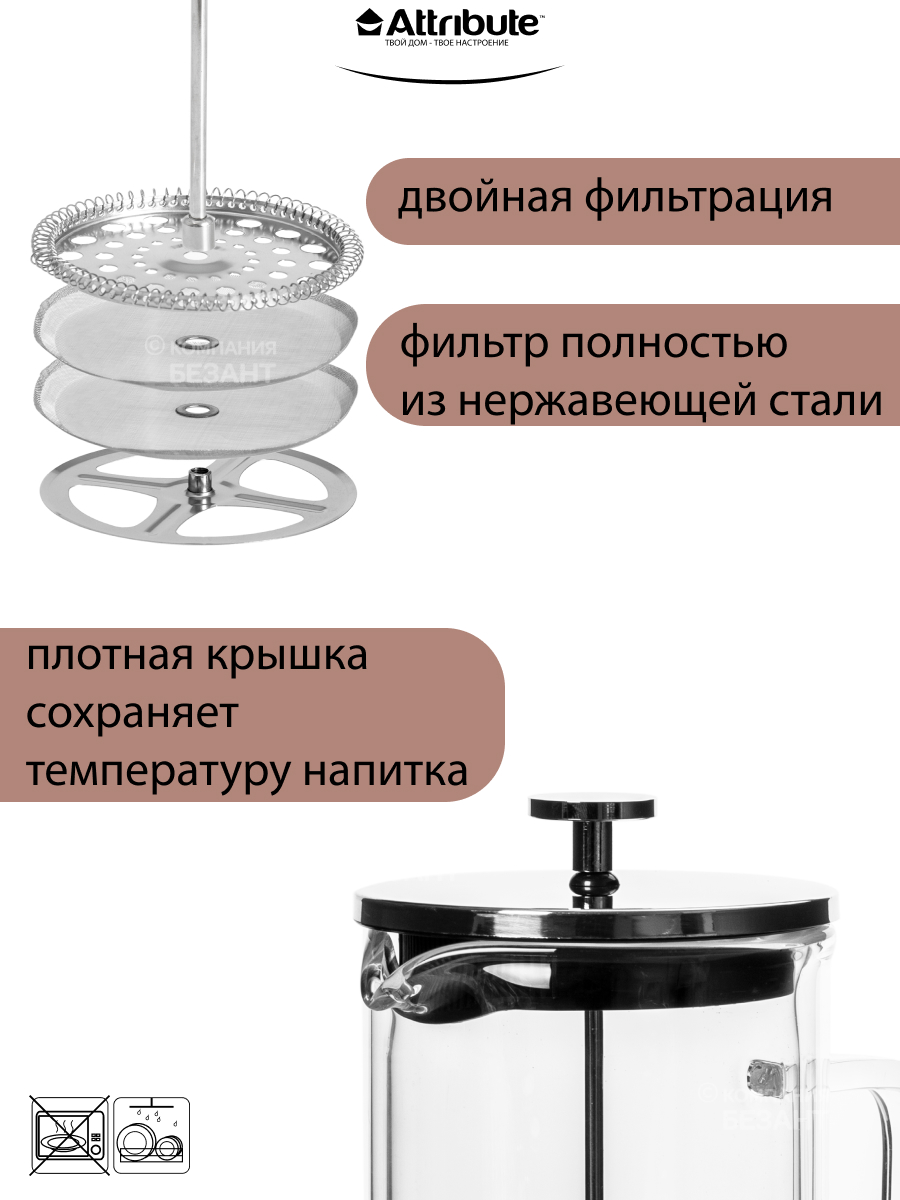 Френч-пресс DOUBLE WALL 1000мл+аксессуары купить в интернет-магазине, цены  на Мегамаркет
