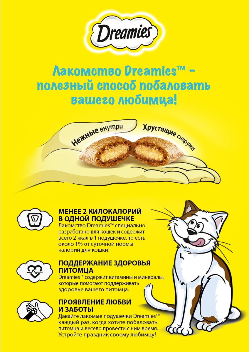 Лакомство для кошек Dreamies, Лакомые подушечки с сыром, 140г
