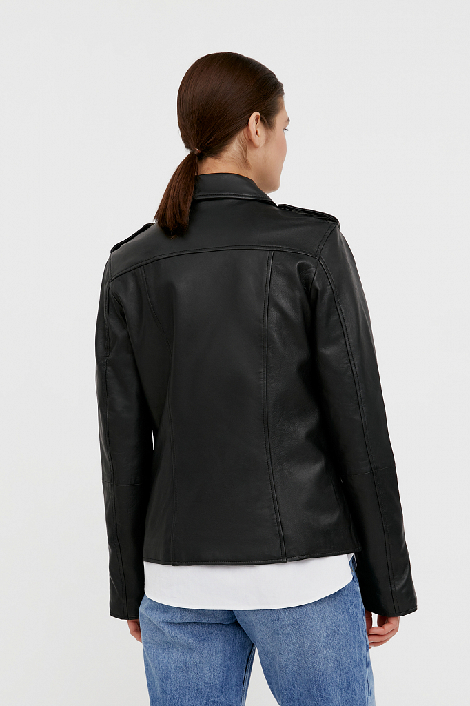 Кожаная куртка женская Finn Flare B21-11811 черная 54