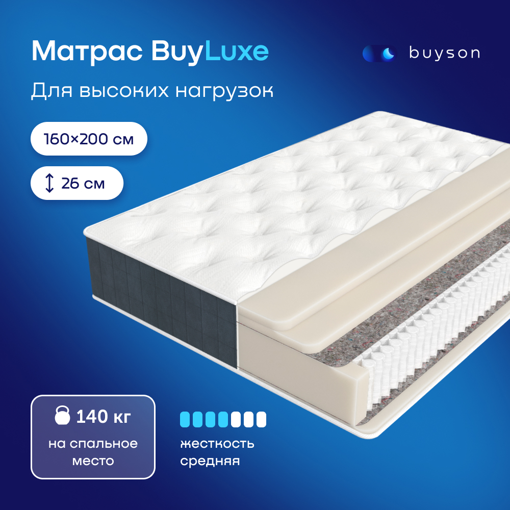 Матрас buyson BuyLuxe, независимые пружины, 200х160 см - купить в buyson.ru Россия, цена на Мегамаркет