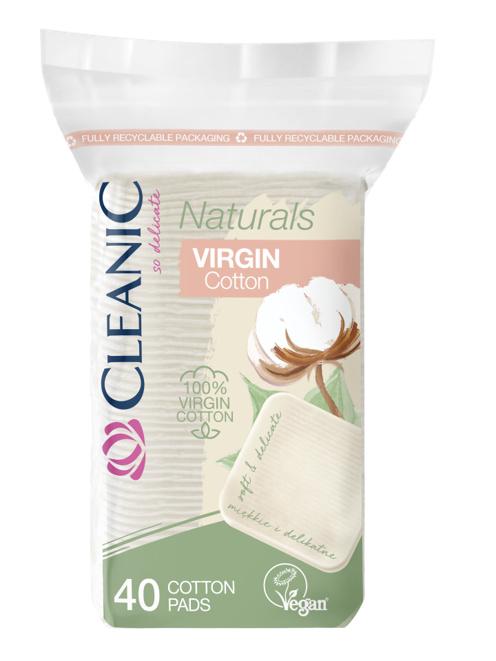 Купить cLEANIC Ватные диски Naturals Virgin Cotton квадратные п/э с веревочкой 40шт, цены на Мегамаркет | Артикул: 600002406347