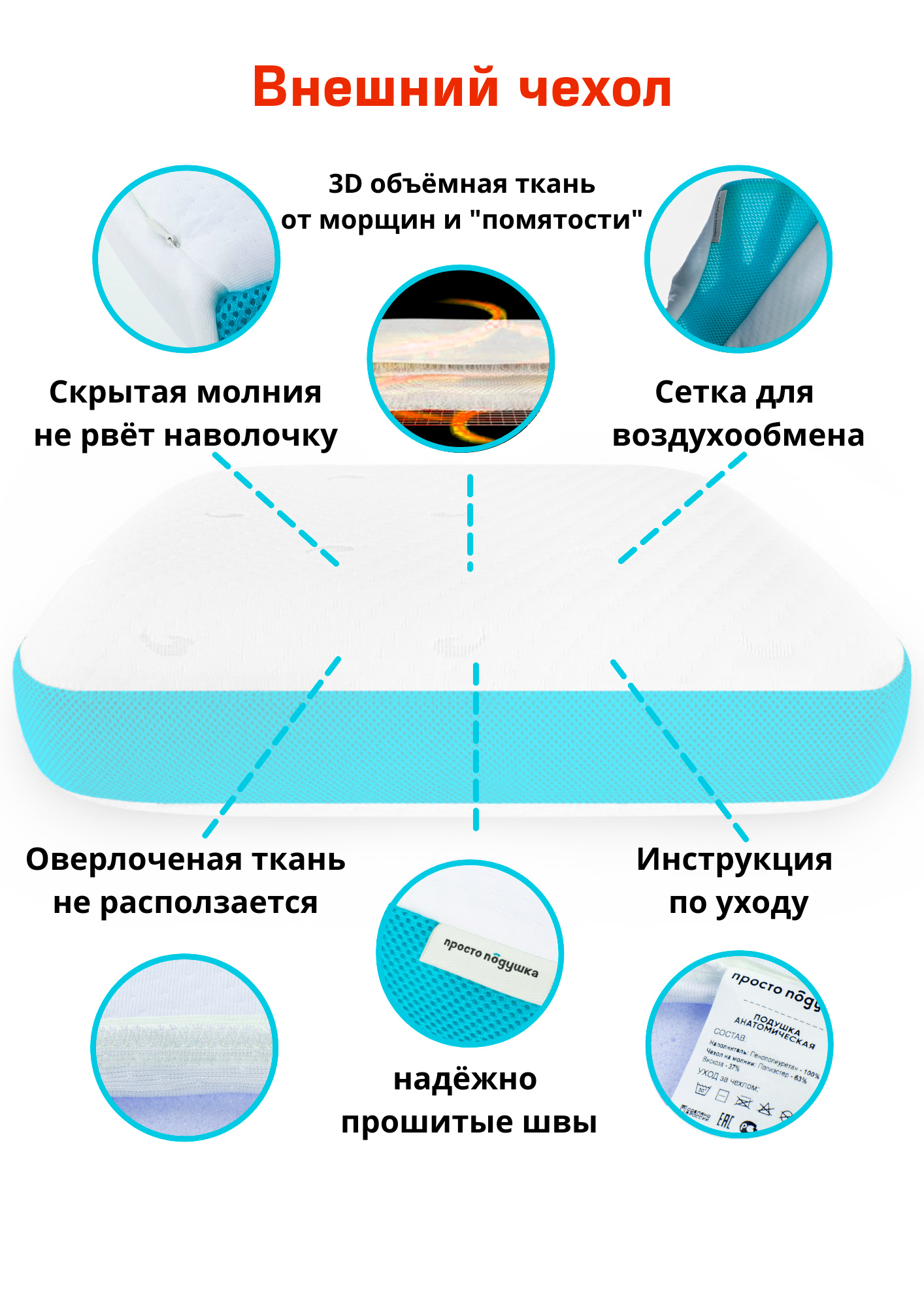 Ортопедическая подушка с охлаждающим эффектом 50х70х13 см 