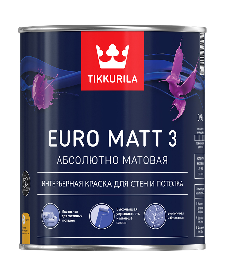 Краска Tikkurila Euro Matt 3, база C, 0,9 л купить в интернет-магазине, цены на Мегамаркет