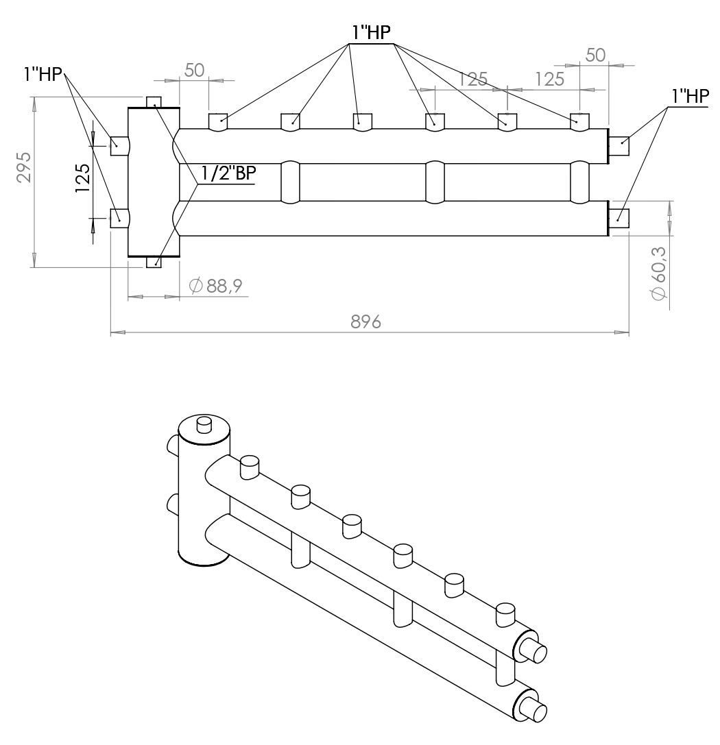 Распределительный коллектор с гидрострелкой ECO 60 кВт, 3+1 контур ...