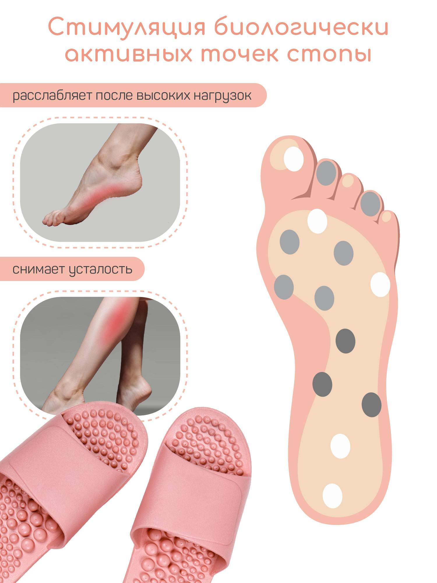 Миниатюра Тапочки с массажным эффектом AMARO HOME Healthy Feet Открытый нос (Розовый) 38-39 №3