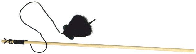 Дразнилка для кошек ZooExpress ЭкоLine Удочка с мышкой, натуральный мех, перья,  50см