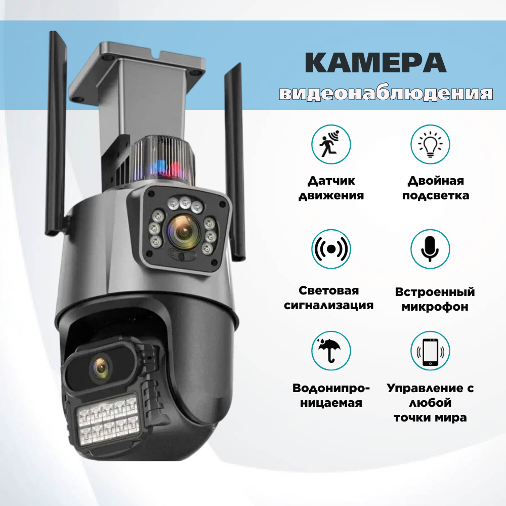 Панорамная камера видеонаблюдения KubVision wi-fi, с двумя объективами,  серая - купить в Kubvision, цена на Мегамаркет