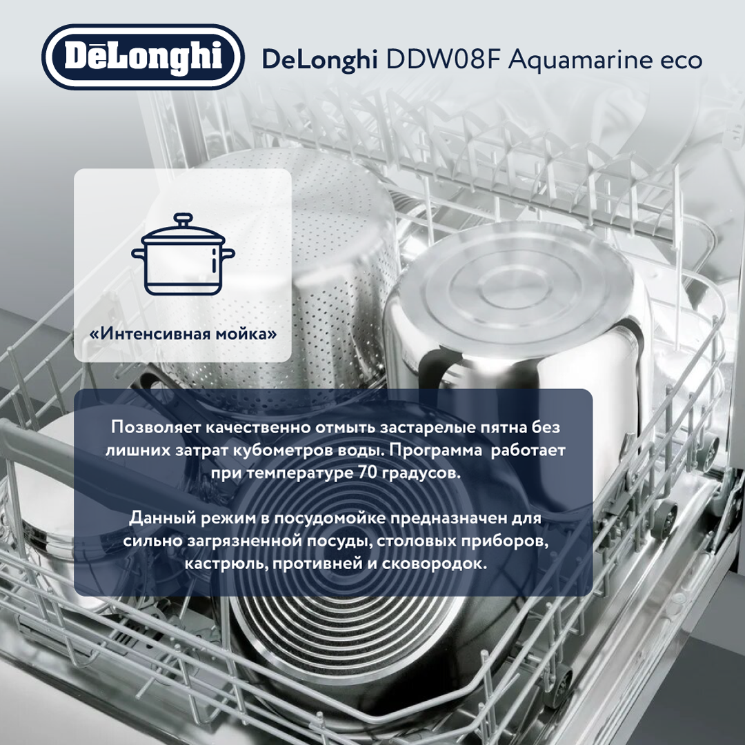 Встраиваемая посудомоечная машина Delonghi DDW08F Aquamarine eco, купить в  Москве, цены в интернет-магазинах на Мегамаркет