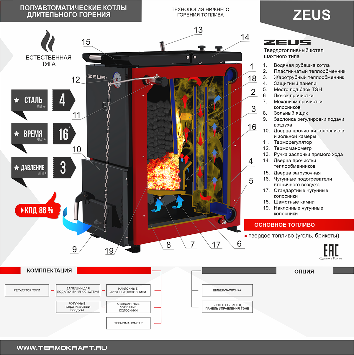 Котел длительного горения Термокрафт Zeus 12 купить в интернет-магазине,  цены на Мегамаркет