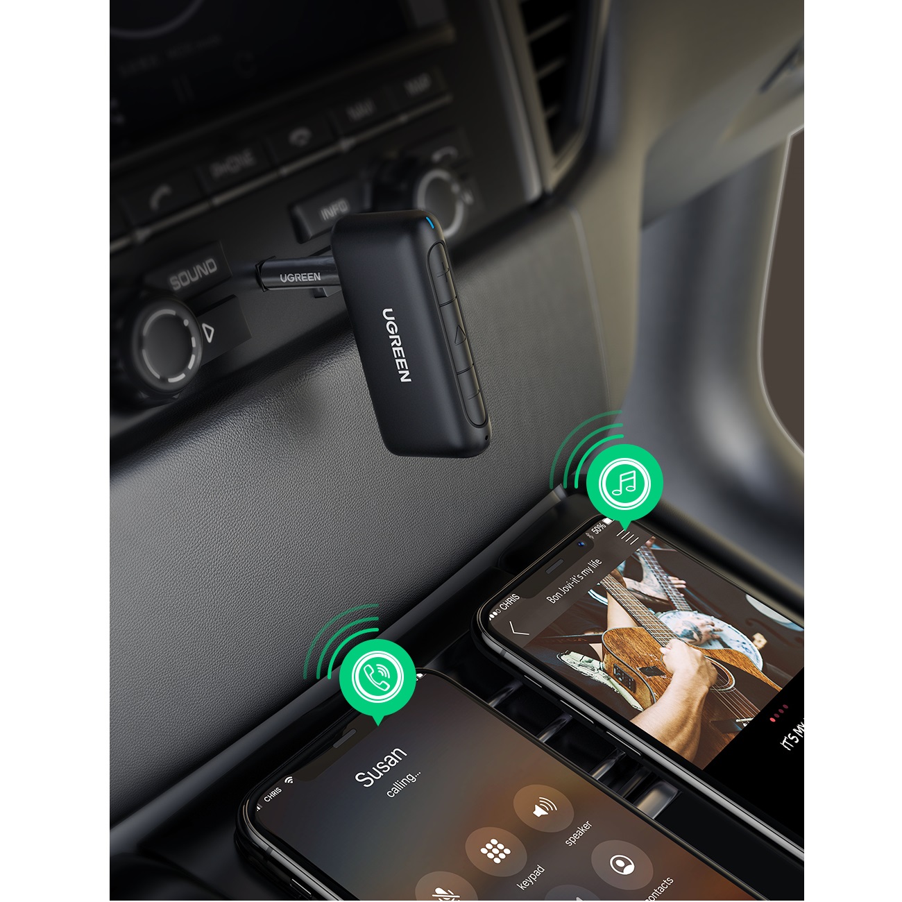 Адаптер UGREEN CM276 (70303) Car&Home Bluetooth 5.0 Receiver Audio Adapter.  Цвет: черный, купить в Москве, цены в интернет-магазинах на Мегамаркет