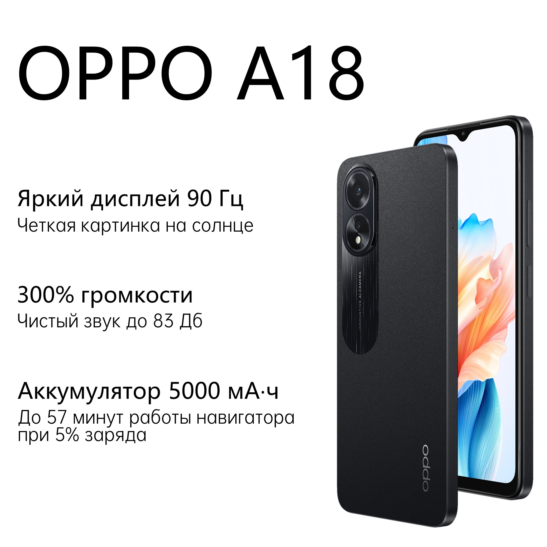 Смартфон Oppo A18 4/128 Гб, черный - купить в КотоФoто, цена на Мегамаркет
