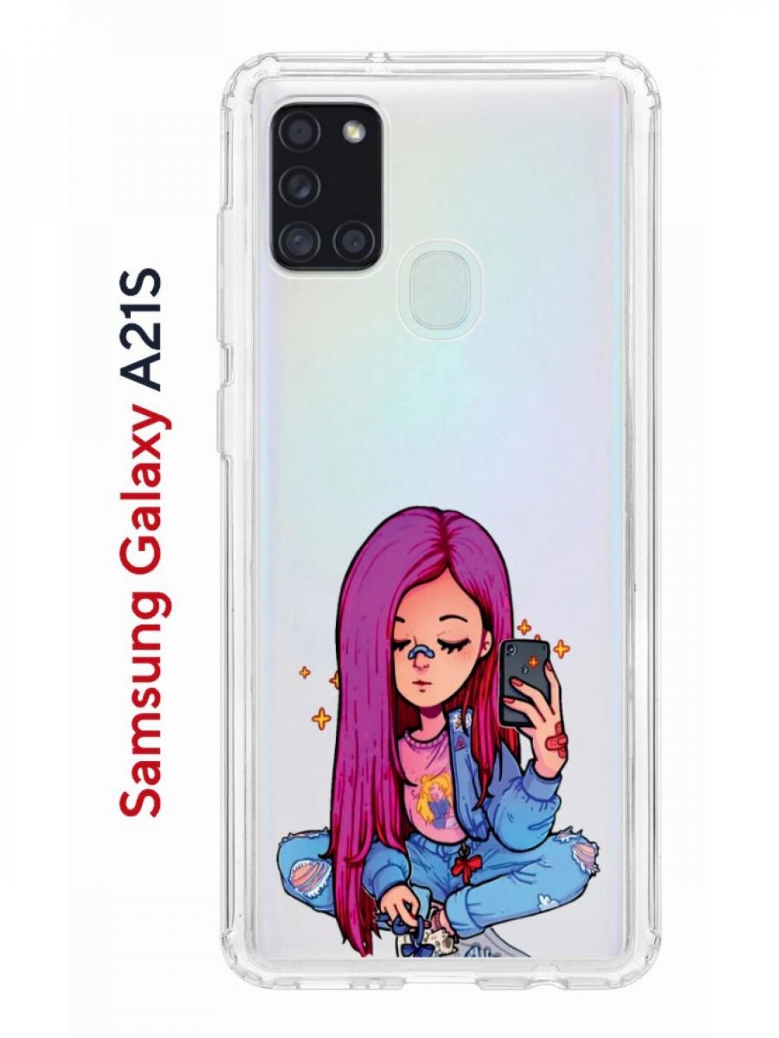 Чехол на Samsung Galaxy A21S с принтом Kruche Print Pink Hair,  противоударный бампер, купить в Москве, цены в интернет-магазинах на  Мегамаркет