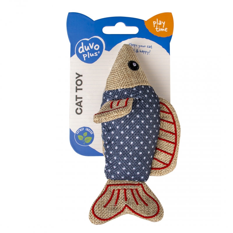 Мягкая игрушка для кошек Duvo+ Рыбка Ретро, текстиль, мята, 15 см