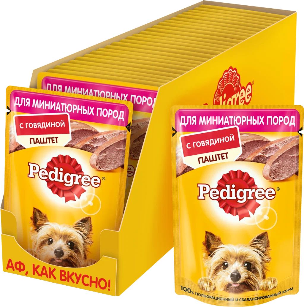 Купить влажный корм для собак Pedigree, паштет, говядина, 24шт по 80г, цены на Мегамаркет | Артикул: 100029474996