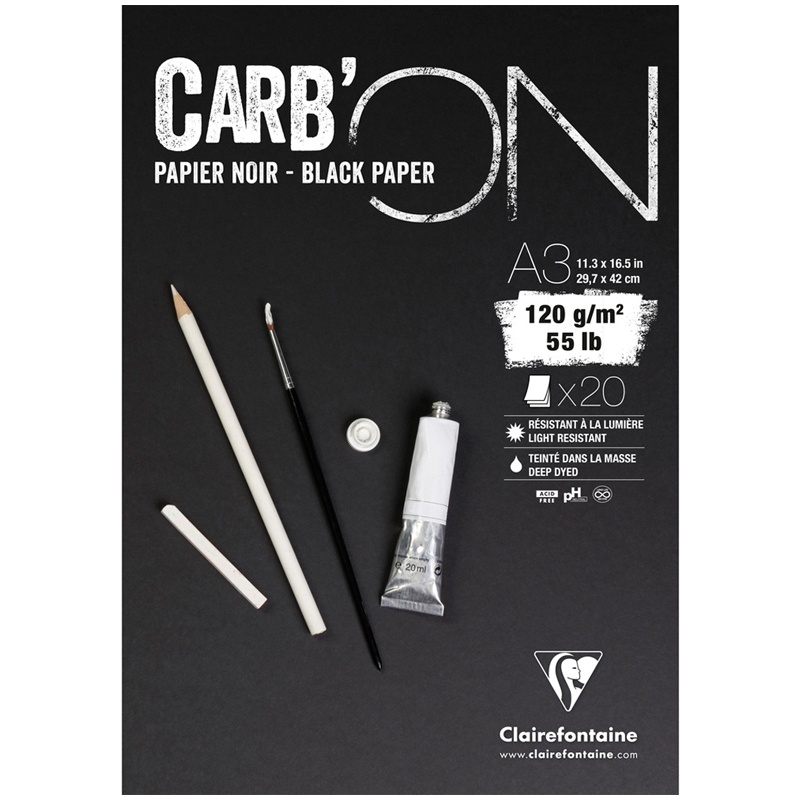 Clairefontaine 20 листов, А3, на склейке, "Carb'On", 120 г/м2, мелкозернистый, черный