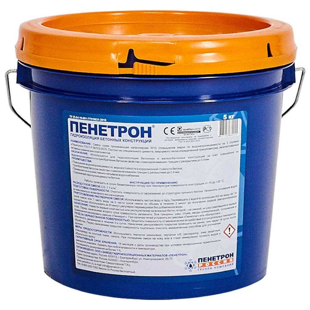 Гидроизоляция пенетрон 5кг для поверх.бетона - характеристики и .