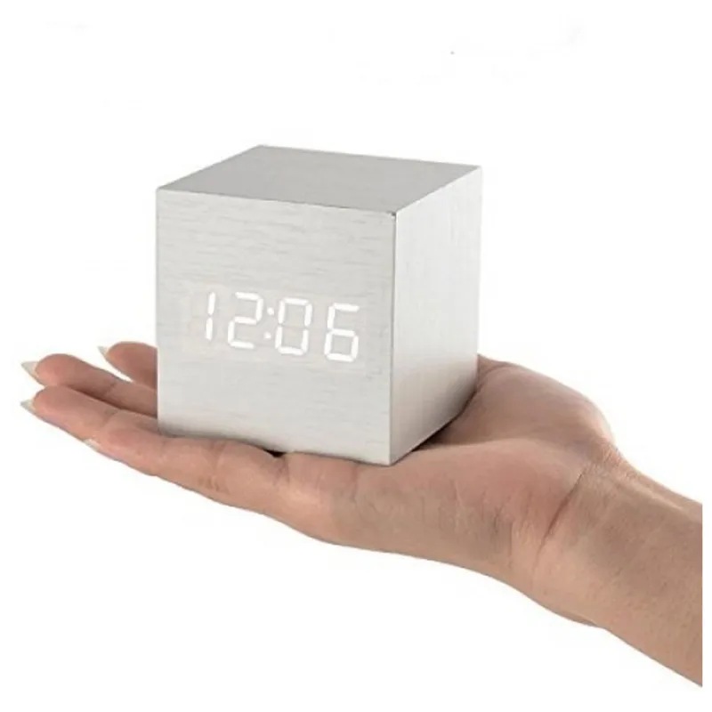 Часы электронные деревянный куб с звуковым управлением VST-869 (Белый)