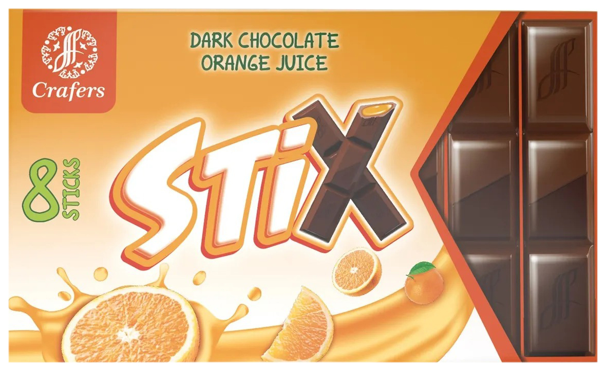 Шоколад Crafers Stix темный со вкусом апельсина 152 г