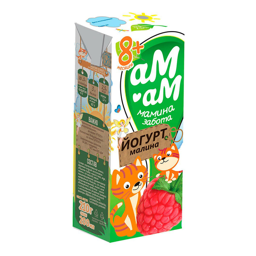 Питьевой йогурт Ам-ам мамина забота малина 2,5% бзмж 210 г