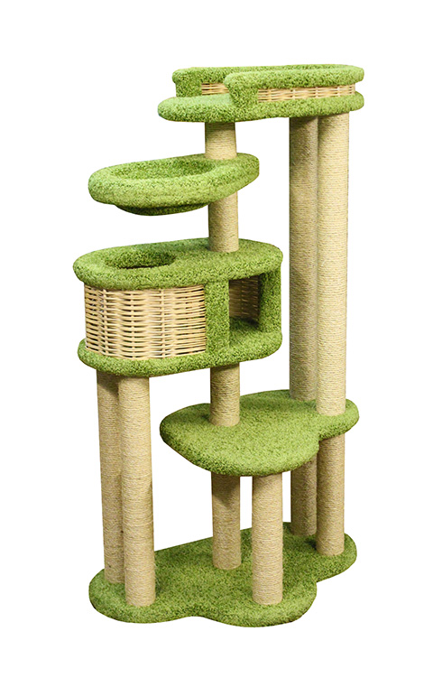 Комплекс для кошек Пушок Басик+, бежевый, зеленый, 4 уровня