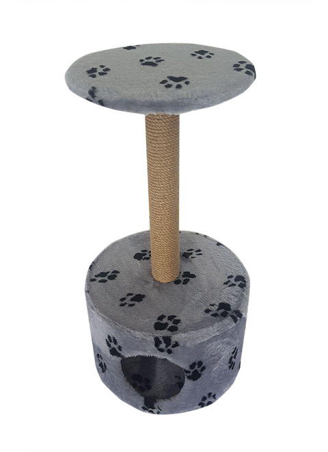 Комплекс для кошек Пушок, светло-серый с лапками, 2 уровня