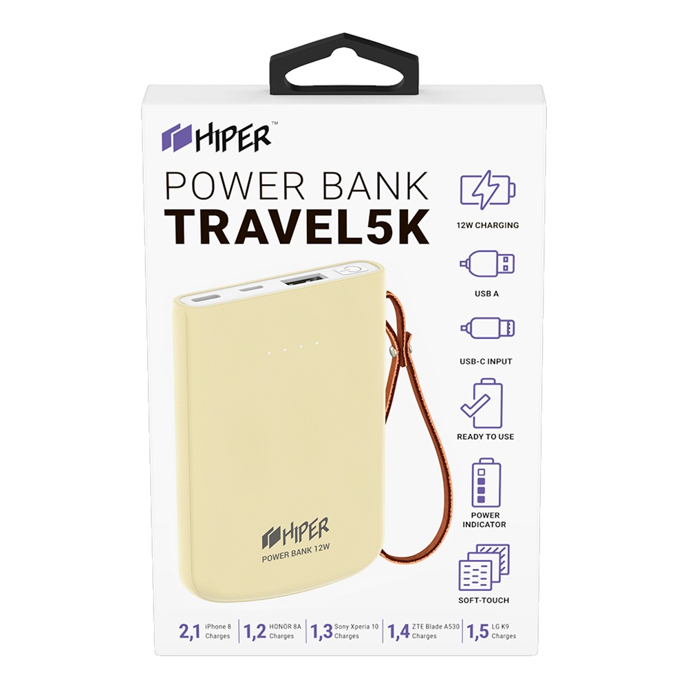 Внешний аккумулятор HIPER TRAVEL 5K Lemon, 5000 mAh, желтый - отзывы  покупателей на Мегамаркет