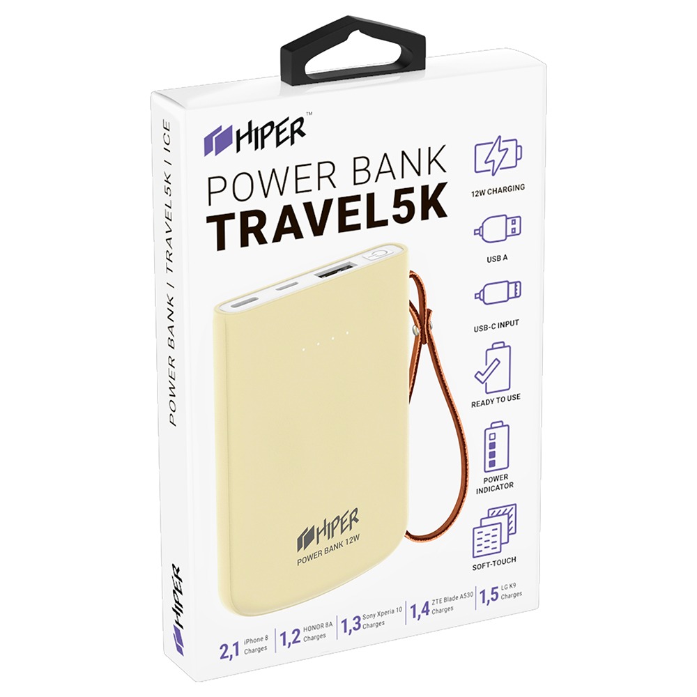 Внешний аккумулятор HIPER TRAVEL 5K Lemon, 5000 mAh, желтый - отзывы  покупателей на Мегамаркет