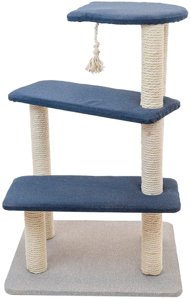 Комплекс для кошек Дарэлл, Navy Лесенка, рогожка, беленый джут,синий, 3 уровня