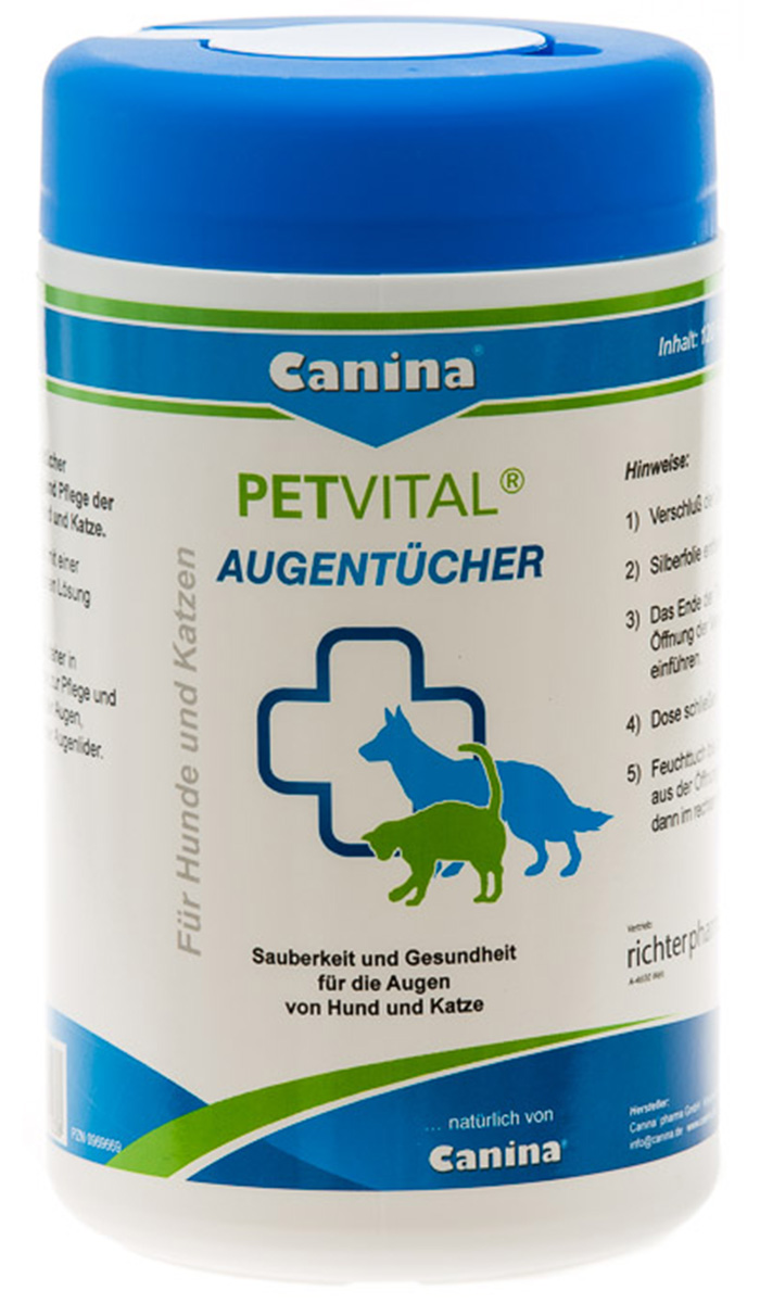 Салфетки влажные CANINA Petvital Augentucher для ухода за глазами собак и кошек 120 шт