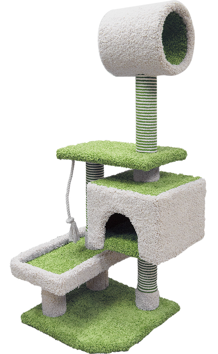Комплекс для кошек Зооник с квадратным домом, лежанкой и трубой, зеленый, 4 уровня